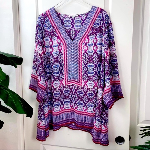 Rose + Olive Women’s Plus Size Boho Medallion Pink Purple Blouse- 3X - Picture 2 of 5
